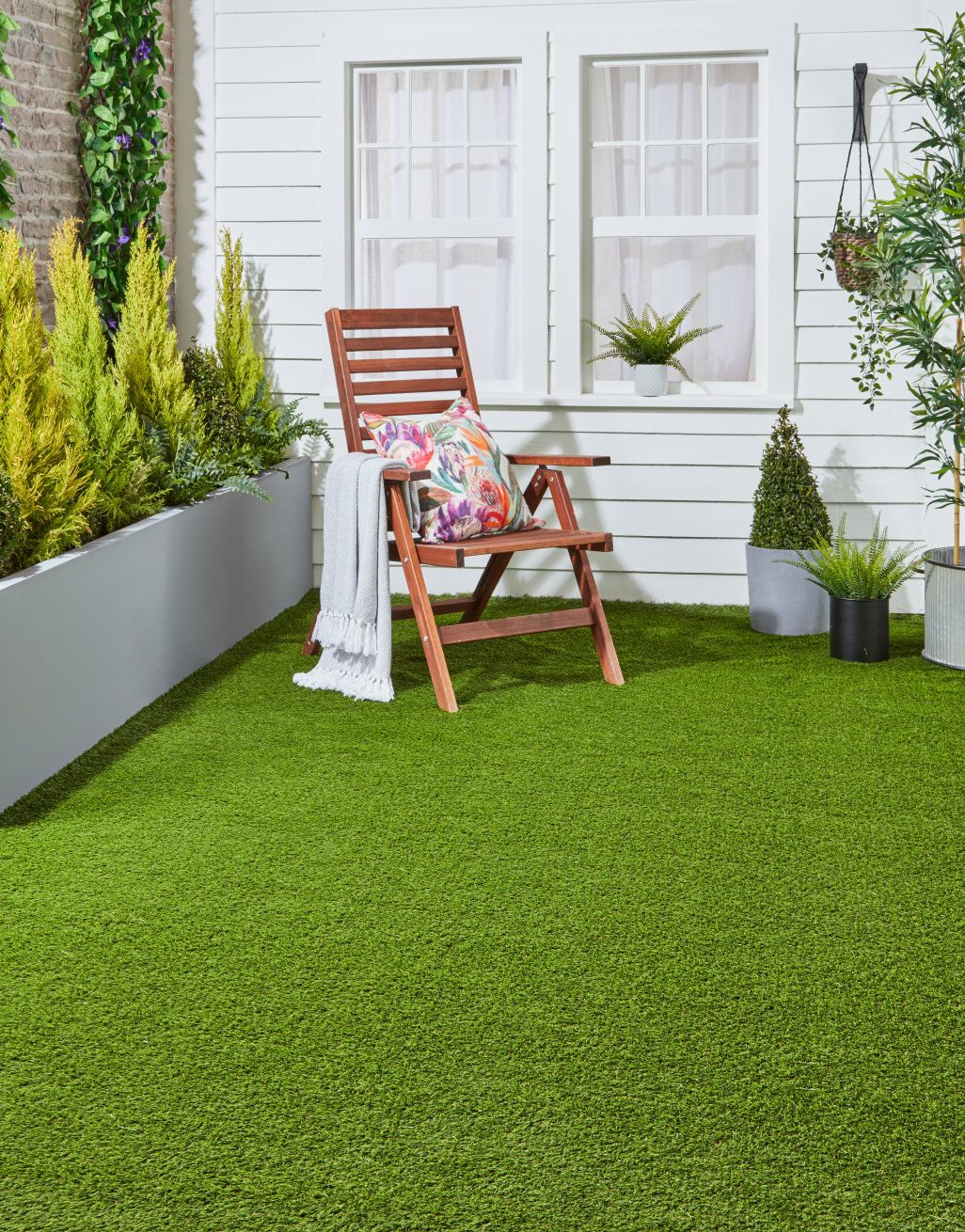 Green artificial store grass