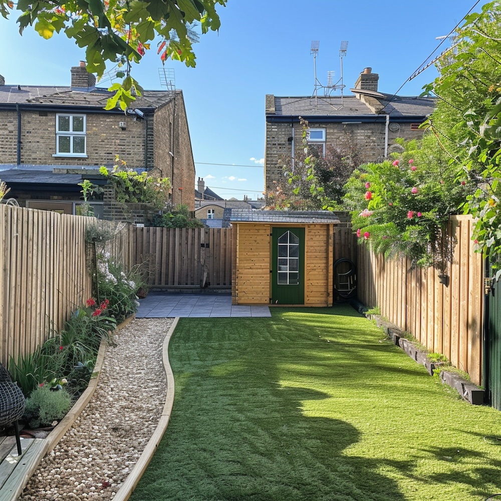 A transformed back garden with artificial grass