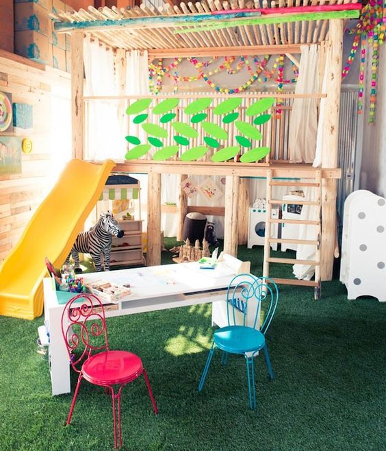 Indoor space with fake grass
